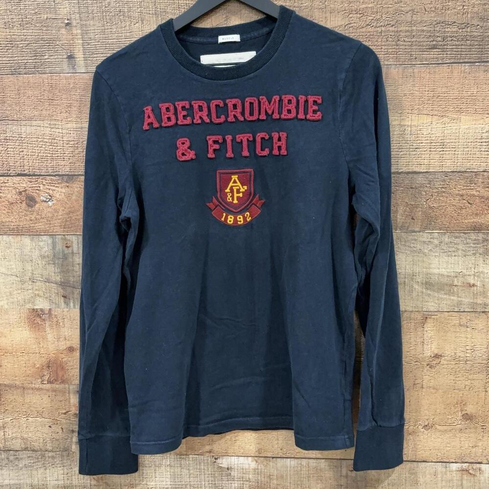 Abercrombie & Fitch T-Shirt Mens Size L Blue Long Sleeve Muscle Fit Logo 1892